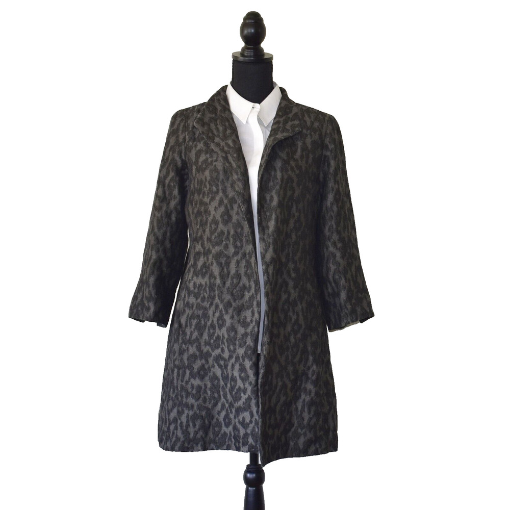 A8 Auth EILEEN FISHER Black & Grey Cotton/Silk Open Front Duster Jacket Size S